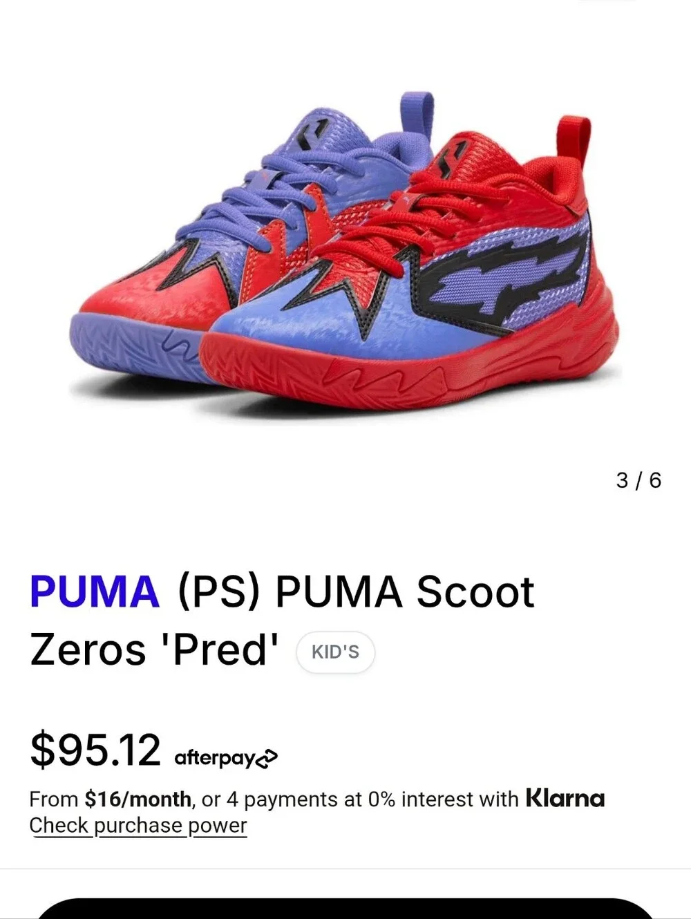 PUMA Scoot Zeros 'Pred' Basketball Shoes, Kids SIZE 3C, Purple & Red